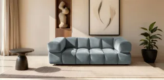 Sofa Designersofa BLANCHE 3-Sitzer in Stoff Bluvel Graublau