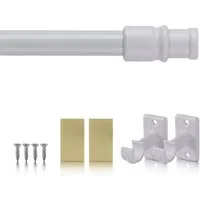 Bestlivings Caféhausstange aus Edelstahl für Bistro-, Scheiben- oder Küchengardinen, Ø 12 mm, 1-läufig, ausziehbar, ohne Bohren, geklebt, geklemmt, verschraubt, Metall, inkl. Trägerhaken, Selbstklebepads & Schrauben