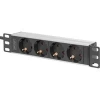 10" Steckdosenleiste mit Aluminiumprofil, 4-fach, 1HE schwarz/aluminium, 2 Meter Kabel, Stecker Typ-C