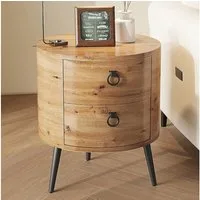 GarveeMore Beistelltisch Runder mit 2 Schubladen,moderner Nachttisch,47x47x55cm, Beistelltisch aus Holz mit Metallbeinen für Wohnzimmer,Schlafzimmer