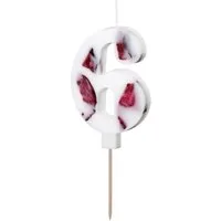 partydeco Geburtstagskerze, Geburtstagskerze Zahl 6 mit Rosenblättern 8cm Weiß / Rot