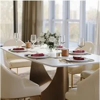 POVISON Esstisch mit U-Form Beine, Esszimmertisch aus Sinterstein, rechteckig (1-St., ohne Stühle), Moderne Esstisch für 4 Personen