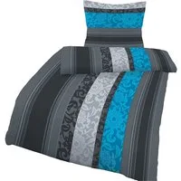 soma Bettwäsche Bettbezug 135x200 80x80 Barock gestreift Boho grau blau bieber warm, Biber, 2 teilig, Warme Biber Flanell 135x200 Weihnachtsbettwäsche Winter kuschelig sale