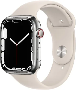 Apple Watch Series 7 [GPS + Cellular inkl. Sportarmband polarstern] 45mm Edelstahlgehäuse silber