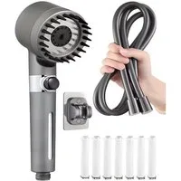 LuxaSteel Handbrause Massage Duschkopf Spa, integrierter Filter, 3 Modi, Hochdruck, (Komplett-Set, Direkt einsatzbereit), Wellness Handbrause mit 3 Modi & wechselbaren Filter