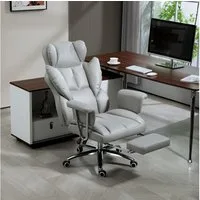 HOMCOM Schreibtischstuhl mit Liegefunktion, Fußstütze, ergonomisch, höhenverstellbar (Bürostuhl, 1 St), bis 120 kg belastbar, für Büro, Arbeitszimmer, Hellgrau