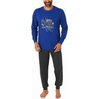 RELAX by Normann Pyjama Herren Schlafanzug langarm mit Bündchen und edlen Frontprint