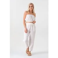 WENOR Stoffhose Damen Musselin 100% Baumwolle Tapered Sommerhose Knöchellänge, elastischer Bund, lässiger Style