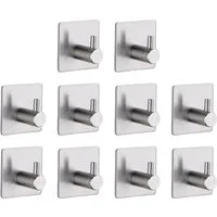 TECBULL Handtuchhaken Klebehaken aus Edelstahl, Wandhaken selbstklebend, V1, Küche, Bad, Flur, Ankleide, Waschküche, Gästezimmer, WC, Badezimmer, Schlafzimmer, etc, (10-St), rostfrei durch hochwertiges Edelstahl