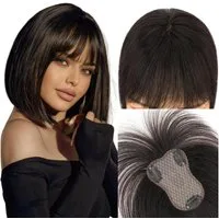 LuxusKollektion Echthaar-Extension Haarteil Clipin Echthaar Mit Pony -20g Natürliches Schwarz