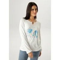 Aniston SELECTED Langarmshirt mit Cut-out und modischen Frontprint mit Glitzer