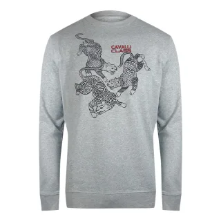 Cavalli Class - Graues Sweatshirt Mit Paisley-leoparden-design