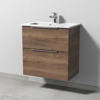 Sanipa 3way Waschtischunterbau zu Duravit ME by Starck Waschtisch mit 2 Auszügen, Eiche-Tabak UM72250