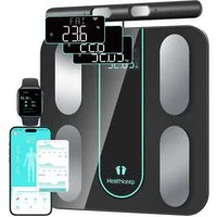Healthkeep Körper-Analyse-Waage Intelligente Körperwaage mit 8 Elektroden für 21 Körperdaten, Hochpräzise BIA-Messung mit doppelter Frequenz, kompatibel mit App für Android und iOS, Max. 180 kg/400 lb/28 st
