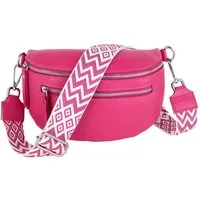 MIRROSI Bauchtasche Damen, Echtleder, Leder, Made in Italy, Umhängetasche, Brusttasche, (Schultertasche für jeden Anlass (1 Tasche & 2 Gurt), Mit zwei Reißverschlüssen, (ca.27x14x8cm), Crossbody Bag, gemusterten& verstellbaren Schulterriemen