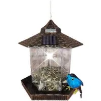 HTI-Living Futterspender Vogelfutterhaus Nessa Metallic Gold mit Solarpanel, Futterspender Kunststoff zum Hängen