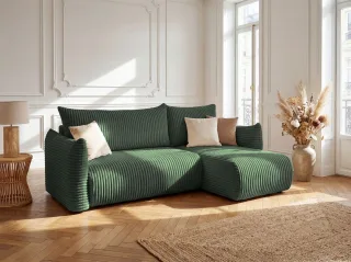 Ecksofa Schlafsofa MAILAND XS in Stoff Tilia Grün Ottomane Rechts