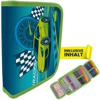 itenga Federmäppchen itenga Schüler-Etui Mäppchen Rennauto Nitron 28 teilig (gefüllt) 1-Zip