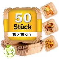 GOURMETmaxx Backpapier für Airfryer 2 bis 5 Liter - 50 Stück – 16 x 16 x 4,5cm, Airfryer Heißluftfritteuse Einwegschalen Baking Paper