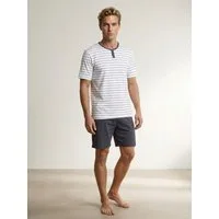 Henry Terre Shorty Herren Pyjama Kurz Gestreift Rundhals