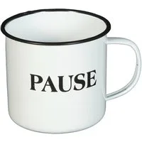 Ambiente Haus Tasse Becher PAUSE aus Emaille in Antikweiß, 1-tlg., Emaille