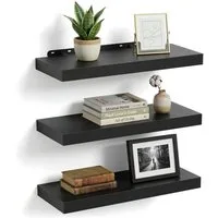 relaxdays Wandregal im 3er Set, schwarz, 60 cm