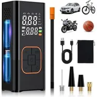 AIBISTAR Fahrradpumpe Akku-Luftpumpe Elektrische Tragbare Luftpumpe,150PSI mit Powerbank LED (Packung, 9-tlg., wiederaufladbare Luftpumpe, Mini Kompressor), 6000 mAh,4 Druckeinheiten (PSI, BAR, KPA, kg/cm),mit SOS Notfallmodus