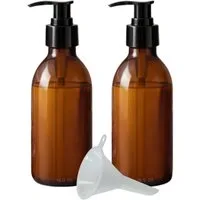 mikken Seifenspender 2x Lotionsspender 200 ml aus Braunglas - Pumpspender, (2er Set), Apothekerqualität, für Öl, Lotionen und Lösungen, mit UV-Schutz