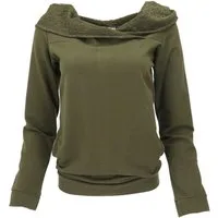 Guru-Shop Longsleeve Langarmshirt, Boho Oberteil mit Spitze und.. alternative Bekleidung