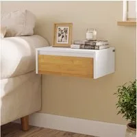 SoBuy Wandregal FBT175, Nachttisch Nachtschrank hängend, Wandschrank Bettablage, Wandschrank mit Bewegungssensor Licht, mit Schublade, Schlafzimmer