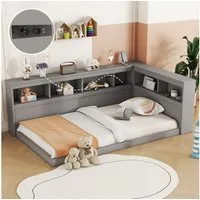 Flieks Kinderbett, Kinderbett Einzelbett 90x200cm mit Ablagefächer und Ladefunktion