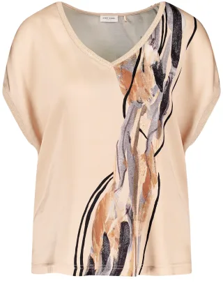 GERRY WEBER Collection - Gemustertes Blusenshirt mit Strick-Detail ecru/weiss/schwarz druck - Gr. - 46