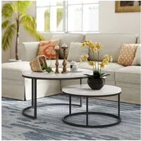 HAUSS SPOLE Couchtisch 2er-Satztisch Beistelltisch stapelbarer Sofatisch mit Stabiler Rahmen (elegantem Design, 2-St., Stabiler Eisenrahmen & leicht zu reinigende MDF-Tischplatte), Ideal für Wohnzimmer & Büro, Platzsparendes stapelbares Design