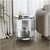 REDOM Beistelltisch Ø45 cm mit 2 Ebenen in Schwarz-Silber (mit robuster Glasplatte, stabiler Edelstahlrahmen, 1-St., Eleganter Akzenttisch für Getränke, Lampe oder Dekoration), Moderner Beistelltisch für Wohnzimmer, Schlafzimmer & Büro