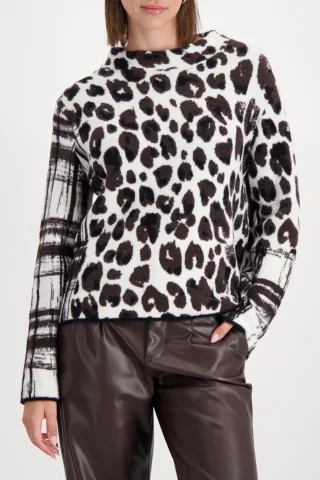 monari - Flauschiger Pullover mit Mustermix schwarz gemustert - Gr. - 38