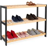 relaxdays Schuhregal aus Bambus, Natur-Schwarz, 3 Ablagen