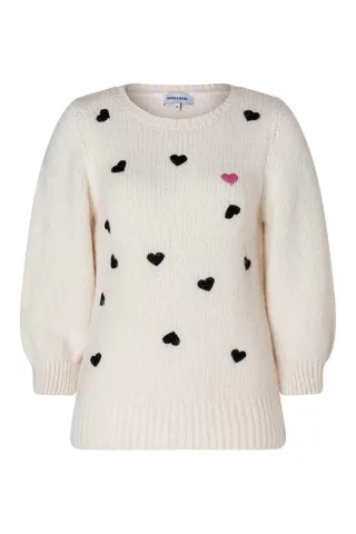 MORE & MORE - Pullover mit Herzen beige - Gr. - 44