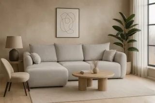 Ecksofa mit Schlaffunktion RUDEN Sofa in Stoff Raven Hellgrau Ottomane Links