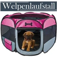 Petigi Freigehege Welpenauslauf faltbar Pink Welpenlaufstall Tierlaufstall 8eckig 115 cm