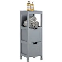 SoBuy Midischrank FRG127, Badezimmerregal mit 2 Körben Badschrank schmal Badregal Badkommode Kommode Badezimmerschrank aus Holz Eckschrank Badezimmer