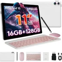 Happybe 11 Zoll Android 15, 128GB 1 TB TF Erweiterbar, HD 1280x800, 6800mAh Tablet (11", 128 GB, Android, 2,4G/5G WiFi, 16(4+12)GB RAM, WiFi 6, Bluetooth 5,3, mit Tastatur, Maus und Stift)