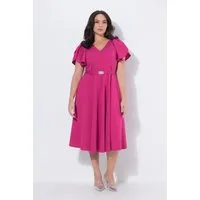 Ulla Popken Cocktailkleid Midi-Abendkleid Zierschleifen V-Ausschnitt