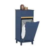 SoBuy Wäscheschrank BZR114 mit ausklappbarem Wäschesack Wäschesammler Wäschekorb Badschrank Blau