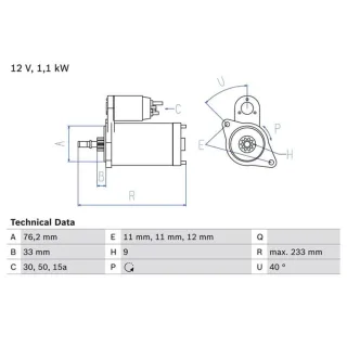 Bosch Anlasser 1,1 kW VW Caddy Golf Jetta Scirocco 1,8