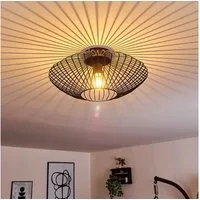 hofstein Deckenleuchte »Pieris« runde Deckenlampe aus Metall in Schwarz, ohne Leuchtmittel, E27, Retro-Leuchte mit Lichteffekt durch Gitter-Optik