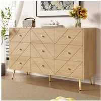 Merax Kommode mit 9 Schubladen und Eisenbeinen (für Schlafzimmer, Wohnzimmer & Flur, 1 St., Buffetschrank Anrichte), Sideboard mit geometrischen Mustern & praktischen Knöpfen, 120x39x80cm