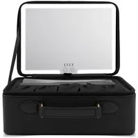 LVLY Schmink-Koffer mit LED-Spiegel ca. 26 x 20 x 11 cm, inkl. Bürste & USB - C - Kabel, Schminktasche, Schminkkoffer, Organazier, Kosmetiktasche