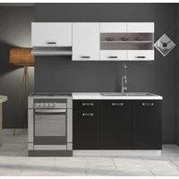 Küchen-Preisbombe Küchenzeile Omega 180 cm Küchenblock Einbauküche Singleküche Schwarz + Weiss