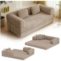 skølm Sofa Lofn aus Cord, Vollschaumcouch umwandelbar zum Schlafsofa, Beige, Cordsofa 200 cm breit, 2 Sitzer, kein Aufbau erforderlich, vakuumiert