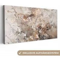 OneMillionCanvasses® Leinwandbild Panorama Mandelblüte - Kunst - Van Gogh - Beige - Abstrakt, Fotodruck (1 St), Wandbild, Deko Schlafzimmer Wohnzimmer Flur 40x20 cm